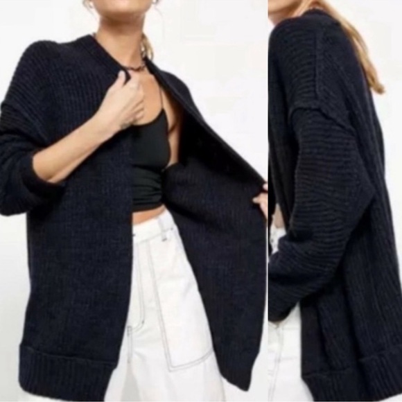 Free People High Hopes Chunky Cardigan -Navy/Black - Picture 2 of 6